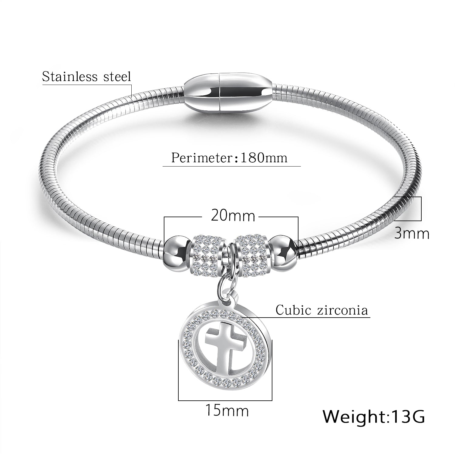Ceratien Classic Cross Stainless Steel Women's Bracelet