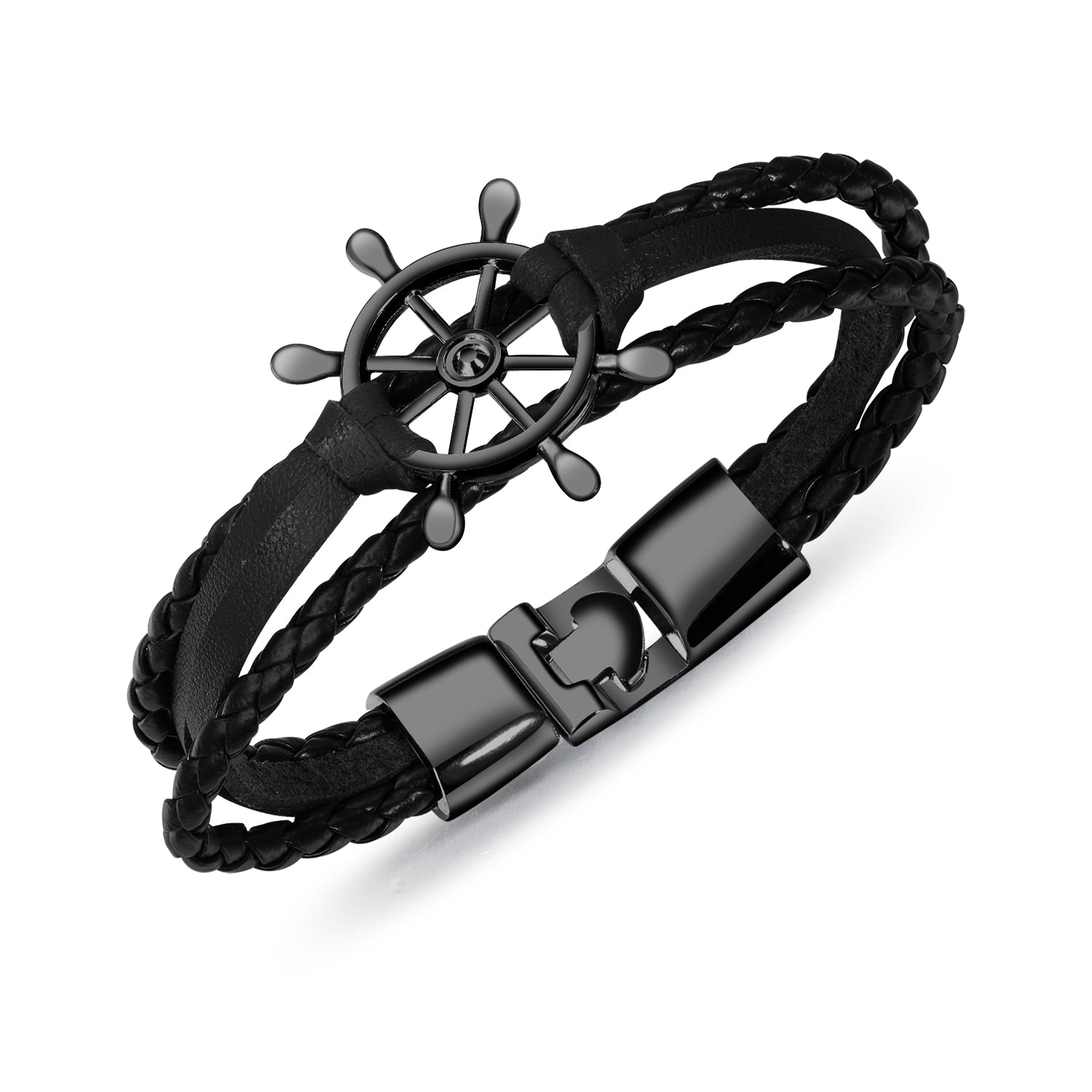 Ceratien Fashion Black Personalized Rudder Braided Leather Bracelet