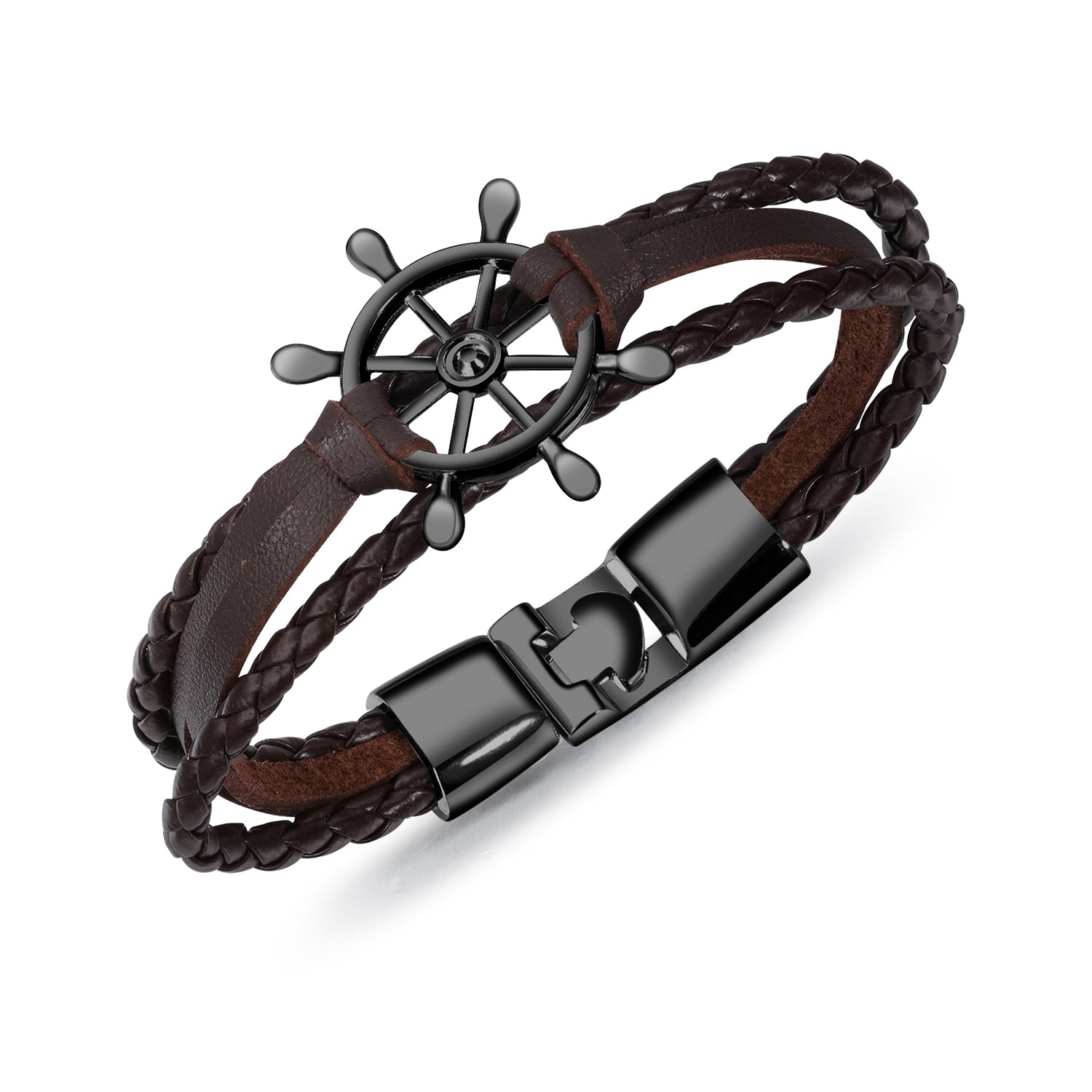 Ceratien Fashion Black Personalized Rudder Braided Leather Bracelet