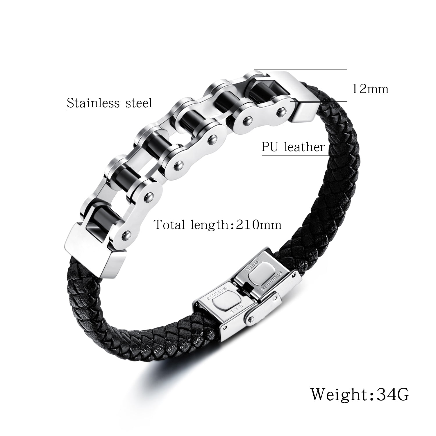 Ceratien Brand: Fashionable Personality Domineering Titanium Steel Bicycle Chain Braided Leather Rope Bracelet