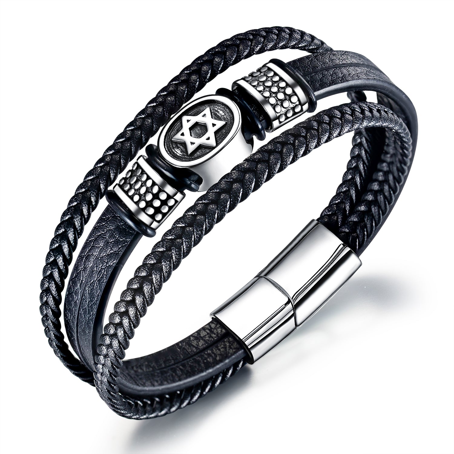 Ceratien Vintage Six-Pointed Star Leather Bracelet - Fashion Braided Leather Cord