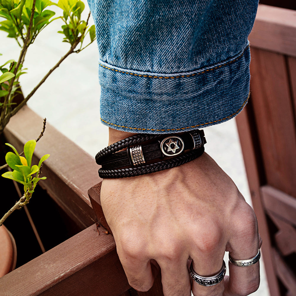 Ceratien Vintage Six-Pointed Star Leather Bracelet - Fashion Braided Leather Cord