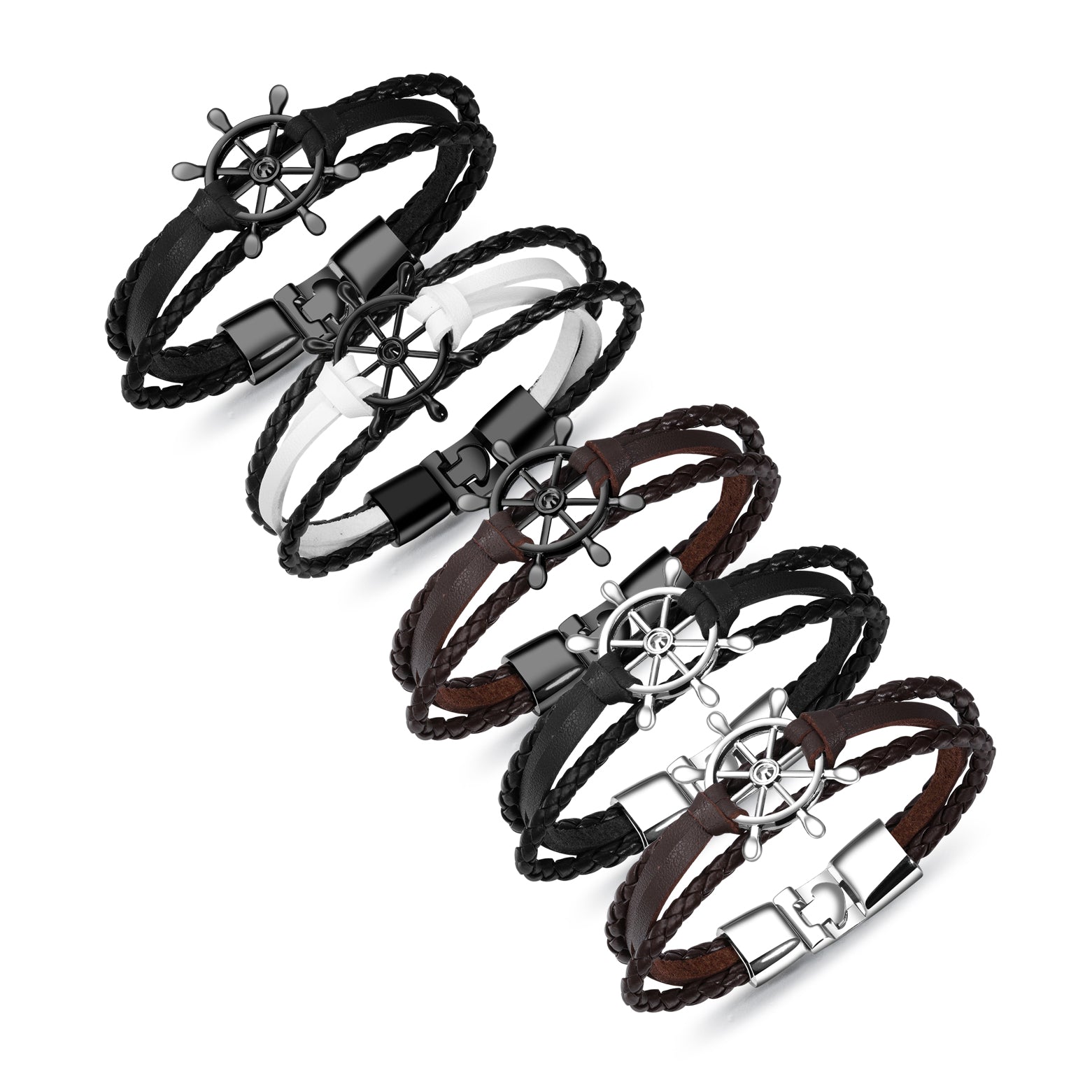 Ceratien Fashion Black Personalized Rudder Braided Leather Bracelet