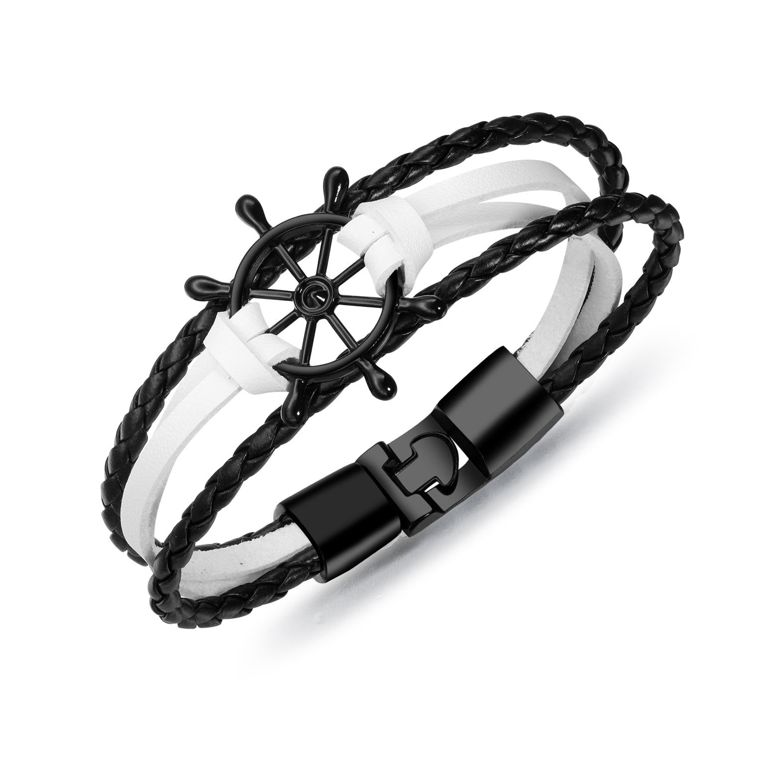Ceratien Fashion Black Personalized Rudder Braided Leather Bracelet