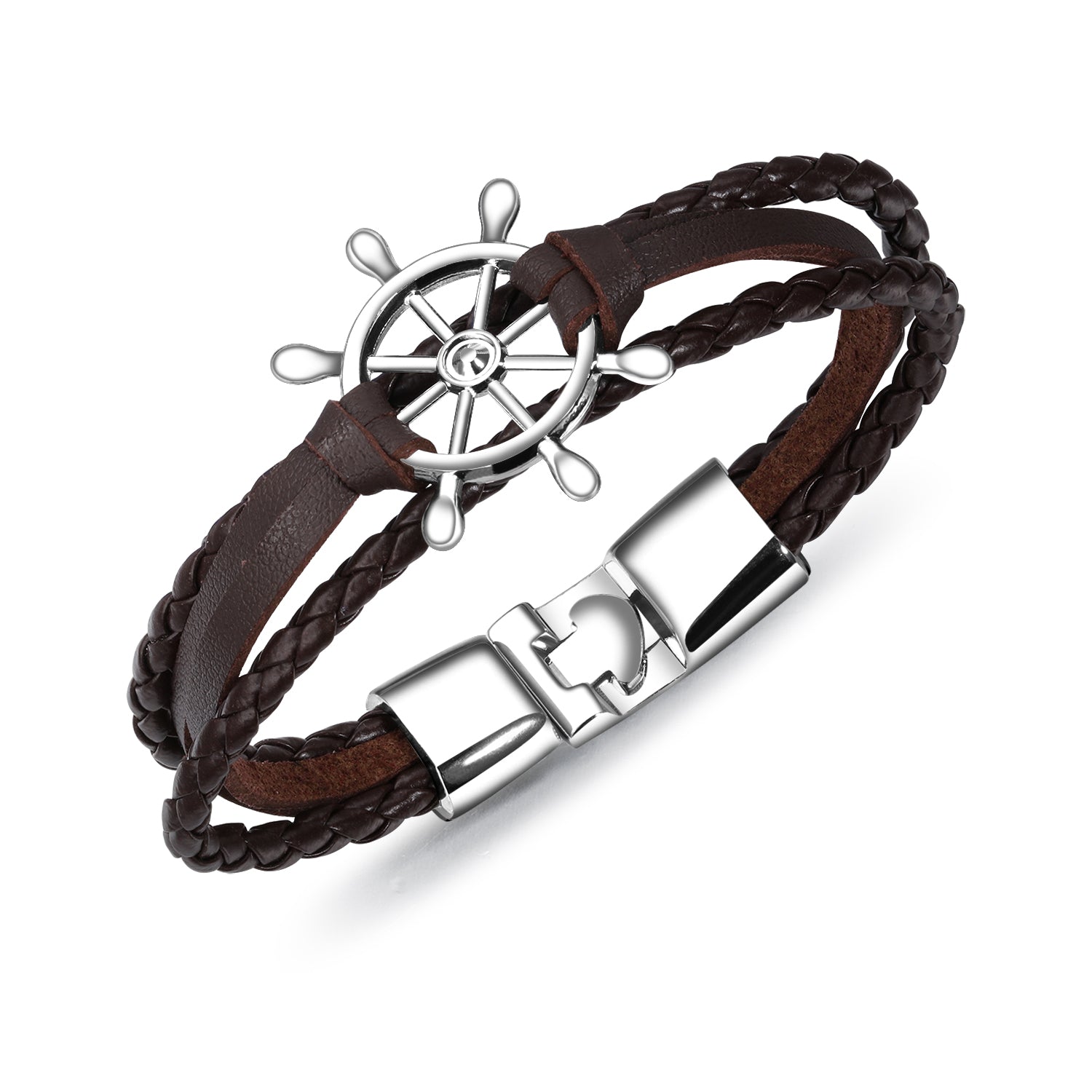 Ceratien Fashion Black Personalized Rudder Braided Leather Bracelet