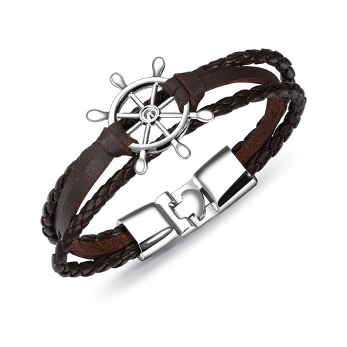 Ceratien Fashion Black Personalized Rudder Braided Leather Bracelet