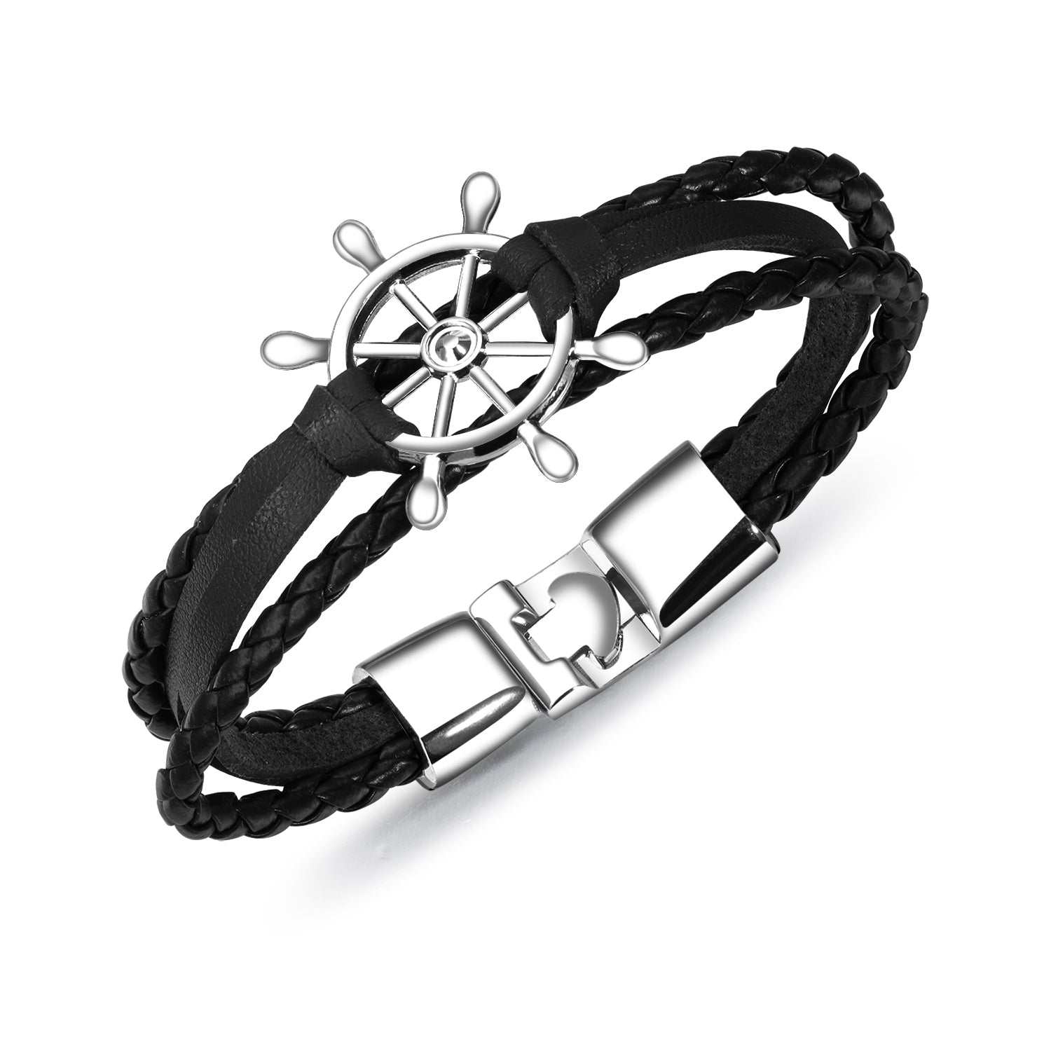 Ceratien Fashion Black Personalized Rudder Braided Leather Bracelet