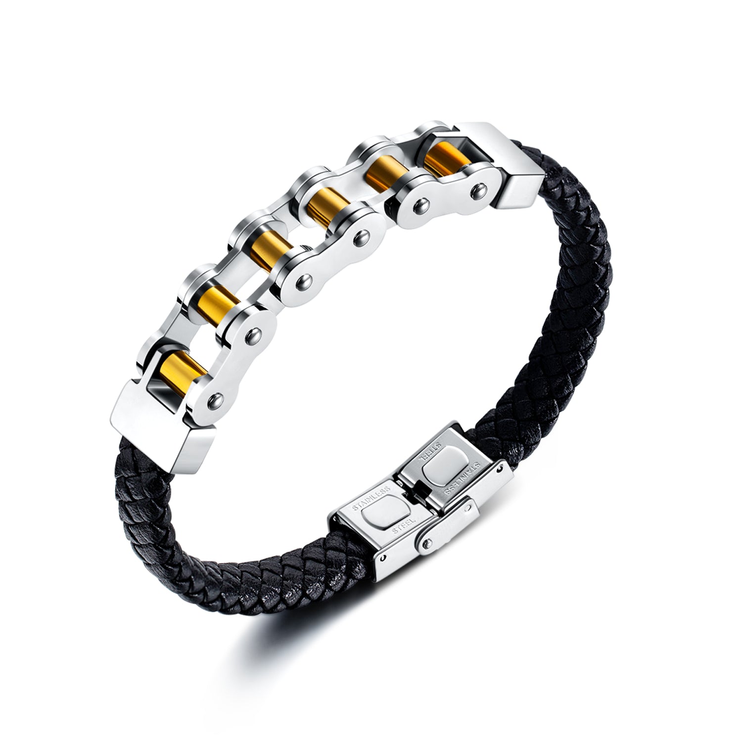 Ceratien Brand: Fashionable Personality Domineering Titanium Steel Bicycle Chain Braided Leather Rope Bracelet