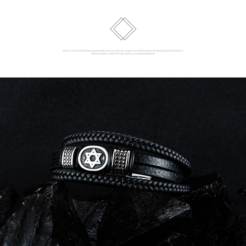 Ceratien Vintage Six-Pointed Star Leather Bracelet - Fashion Braided Leather Cord