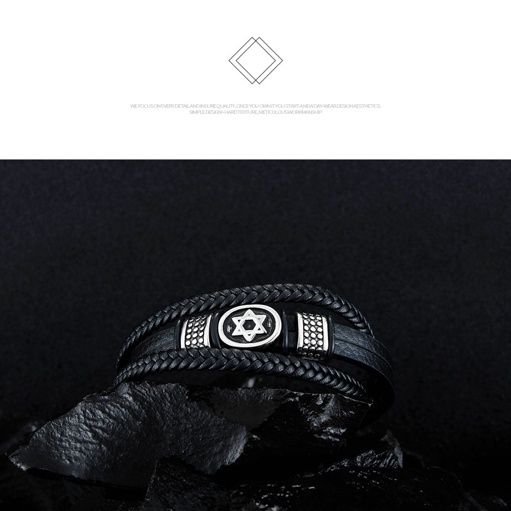 Ceratien Vintage Six-Pointed Star Leather Bracelet - Fashion Braided Leather Cord
